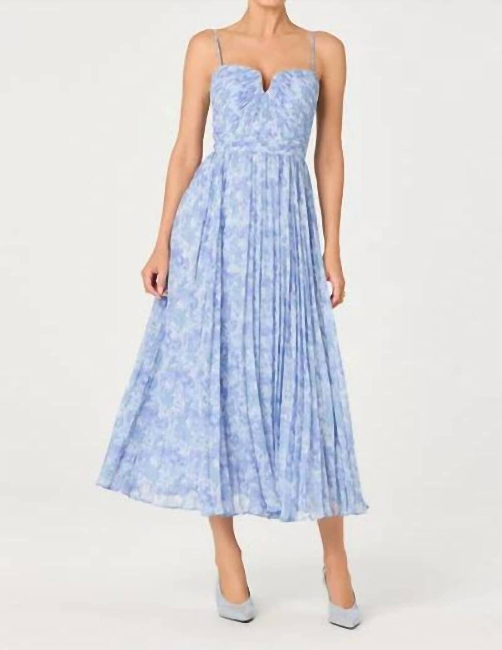 NEW ASTR women's bayley pleated maxi dress in blue floral